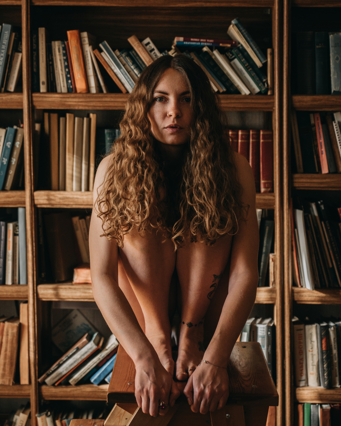 Naked Woman Sitting on Wooden Stool